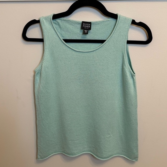 Eileen Fisher Silk Cashmere Scoop Neck Knit Sleeveless Sweater Aqua Blue Size PS - Picture 1 of 7